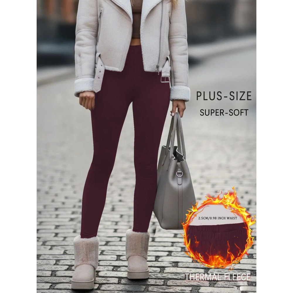 Plus Size Super Soft Fleece Lined Thermal Leggings High Waisted Stretch Warm Yoga Running Workout 6
