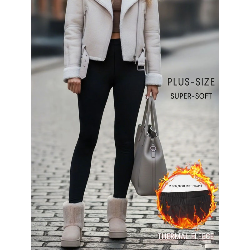 Plus Size Super Soft Fleece Lined Thermal Leggings High Waisted Stretch Warm Yoga Running Workout 8