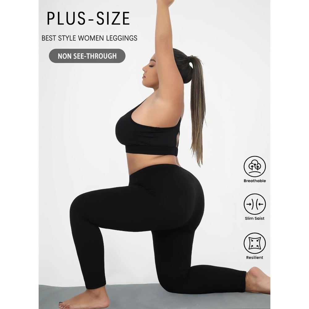 Plus Size Super Soft Athletic Leggings For Women High Stretch No See Through Workout Running Yoga 8