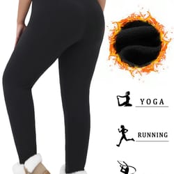 plus size fleece lined thermal leggings for women – high waisted super soft stretch winter workout yoga running pants