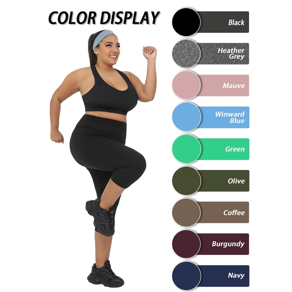 Plus Size High Waisted Yoga Capri Leggings For Women Super Soft Tummy Control No See Through Worko 0