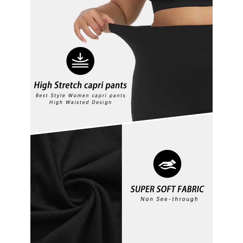 Plus Size High Waisted Yoga Capri Leggings For Women Super Soft Tummy Control No See Through Worko 4