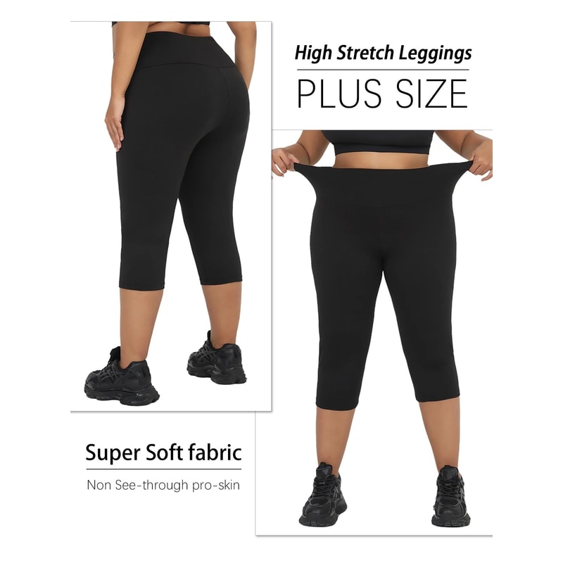 Plus Size High Waisted Yoga Capri Leggings For Women Super Soft Tummy Control No See Through Worko 2