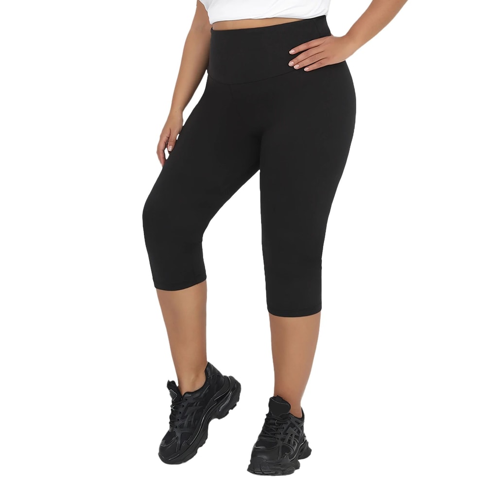 Plus Size High Waisted Yoga Capri Leggings For Women Super Soft Tummy Control No See Through Worko 3