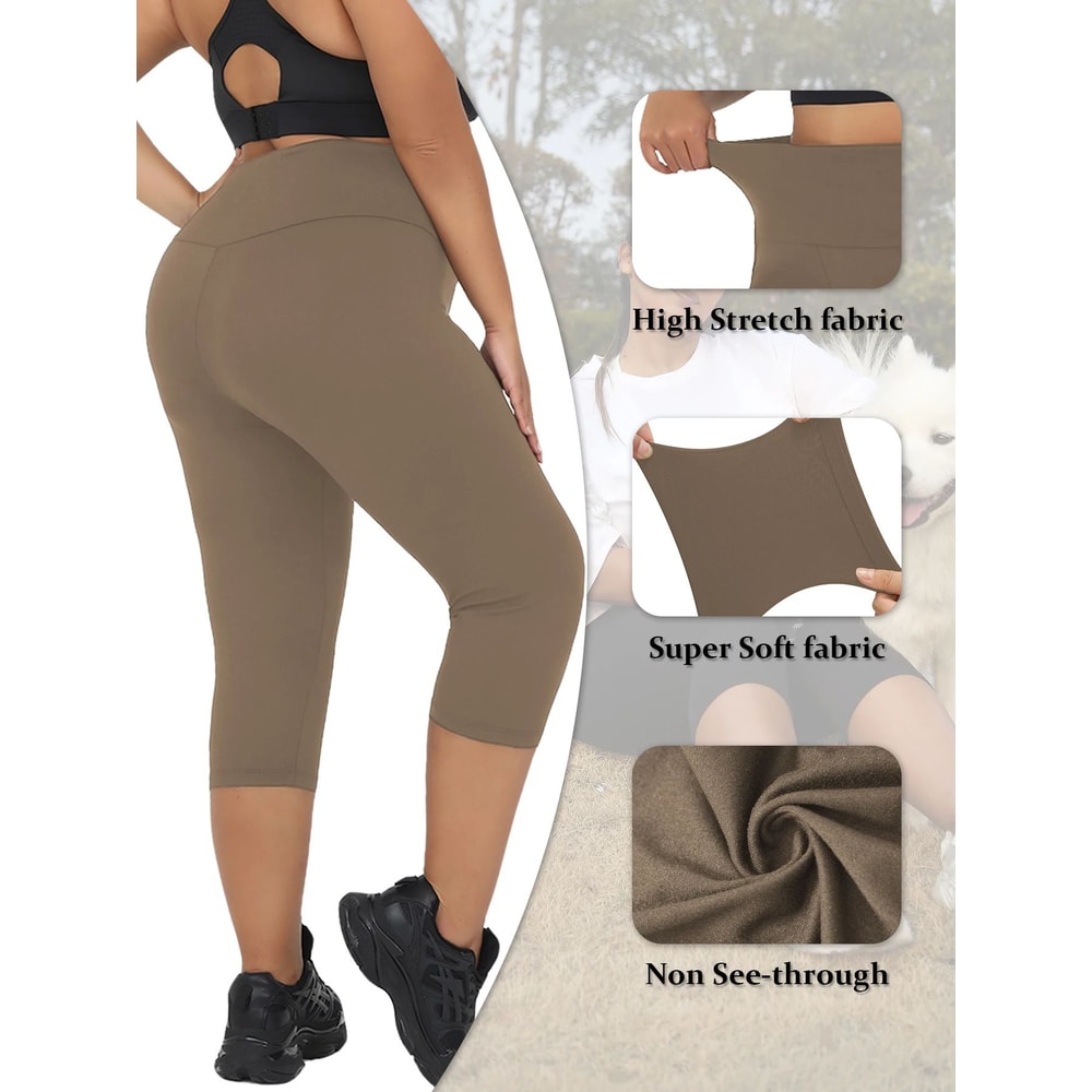 Plus Size High Waisted Yoga Capri Leggings For Women Super Soft Tummy Control No See Through Worko 6