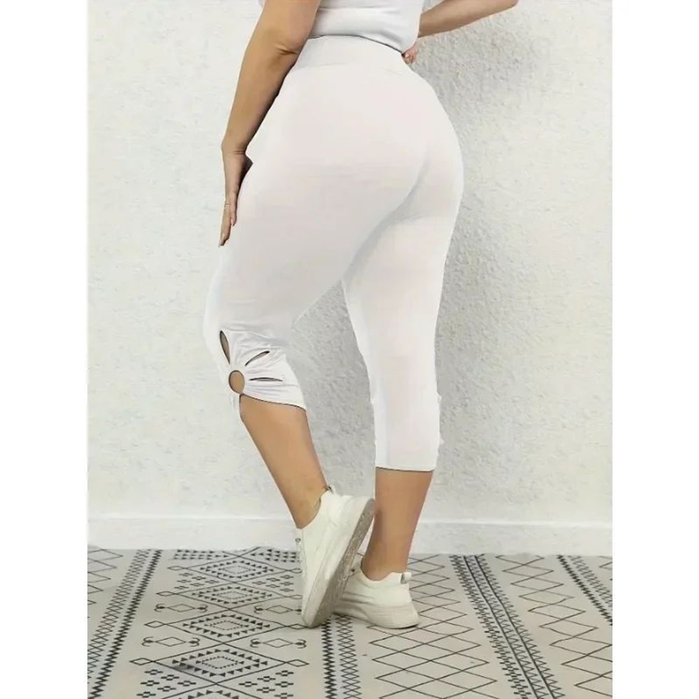 Plus Size S8XL Hollow Out Yoga Capri Leggings High Elastic Elegant MidCalf Casual Summer Pants For 3