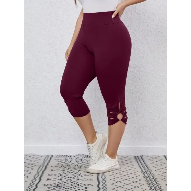 Plus Size S8XL Hollow Out Yoga Capri Leggings High Elastic Elegant MidCalf Casual Summer Pants For 5