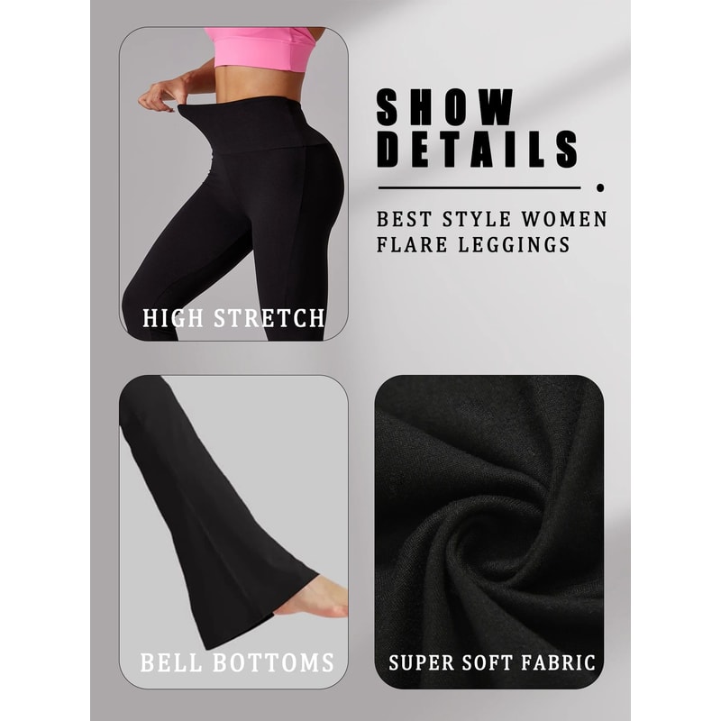 Plus Size Womens Super Soft High Waisted Flare Leggings Tummy Control Bootcut Yoga Running Pants 3