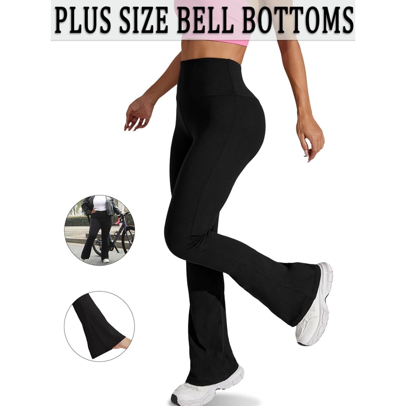 Plus Size Womens Super Soft High Waisted Flare Leggings Tummy Control Bootcut Yoga Running Pants 1
