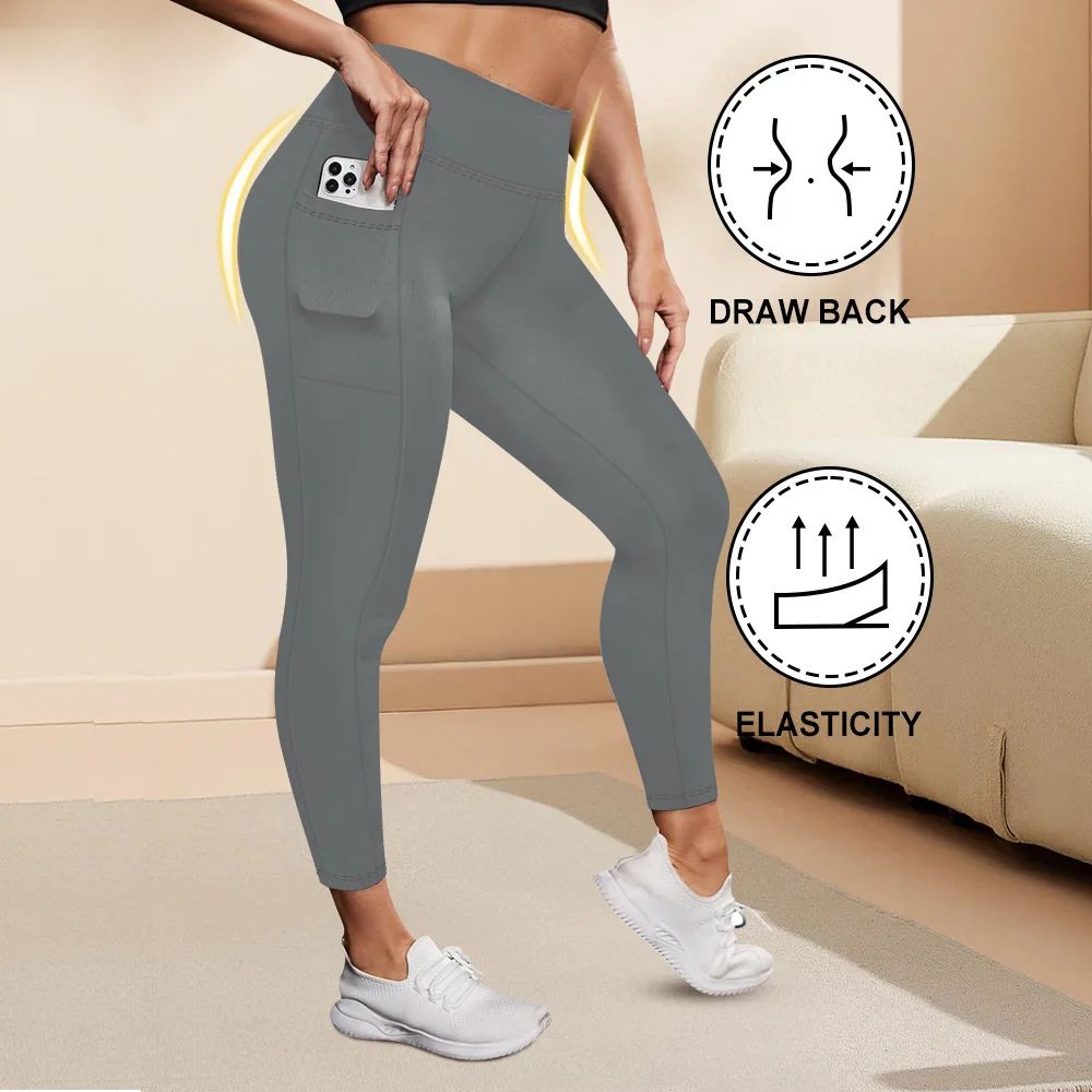 Womens HighWaisted Plus Size ButtLifting Yoga Leggings With Pockets High Stretch Workout Running 6