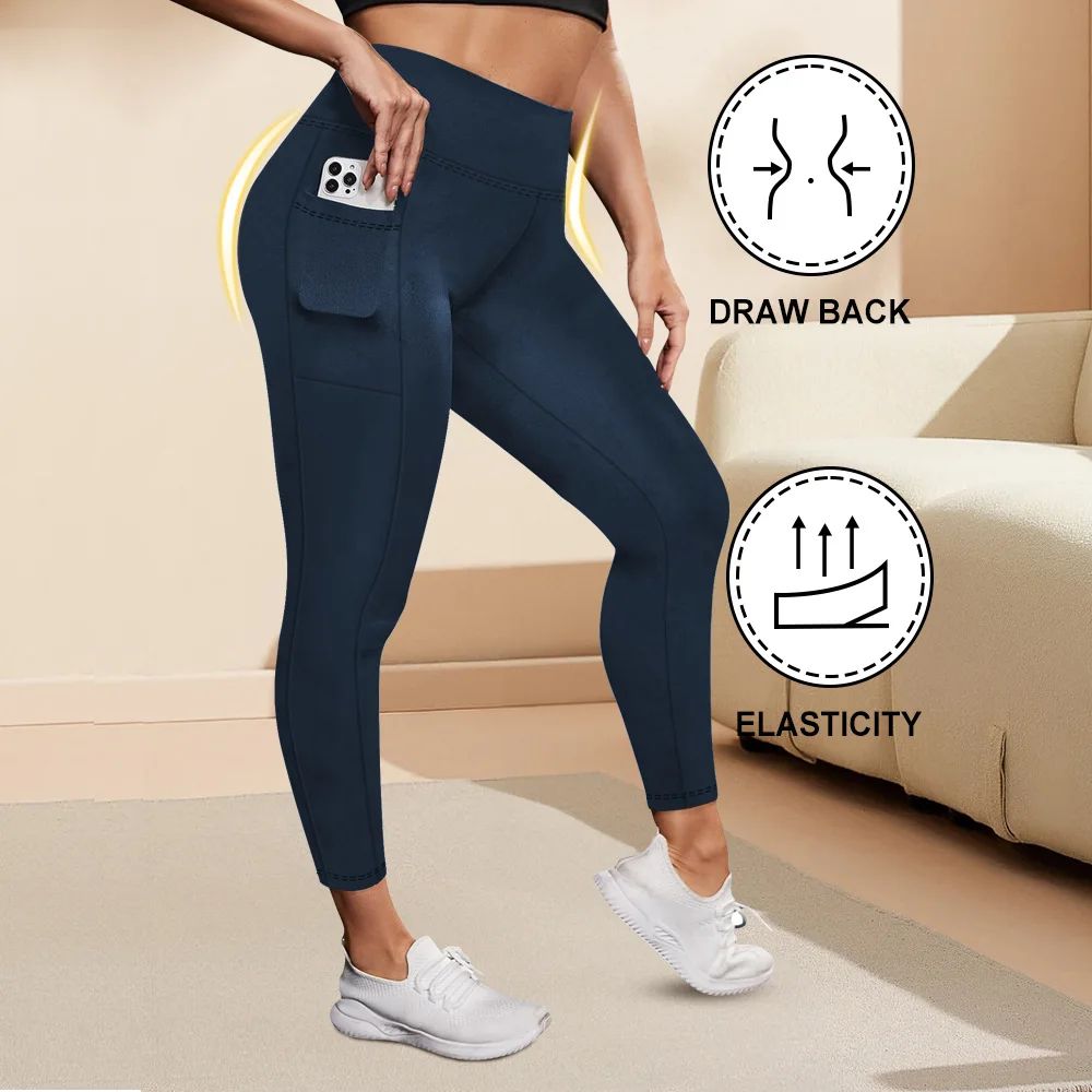 Womens HighWaisted Plus Size ButtLifting Yoga Leggings With Pockets High Stretch Workout Running 7
