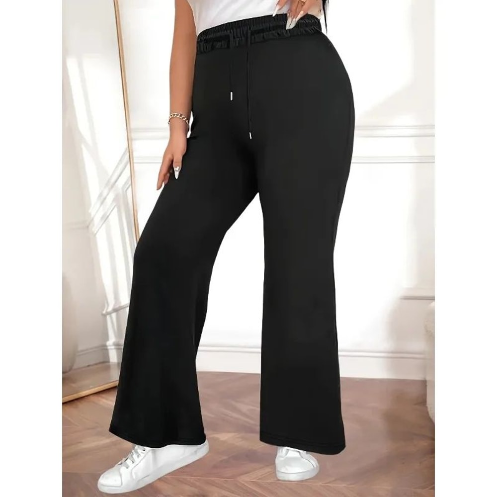 Plus Size 1XL5XL Womens Casual Drawstring Pants Slim Fit Solid Color Commuter Trousers 1