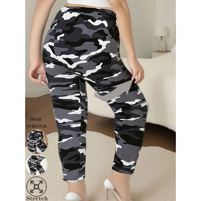 CUHAKCI Plus Size HighWaist Stretch Camouflage Cropped Leggings For Women Tummy Control Gym Casua 5