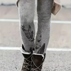 women's plus size high-waisted butterfly print leggings – casual stretch ankle-length pants for spring & autumn