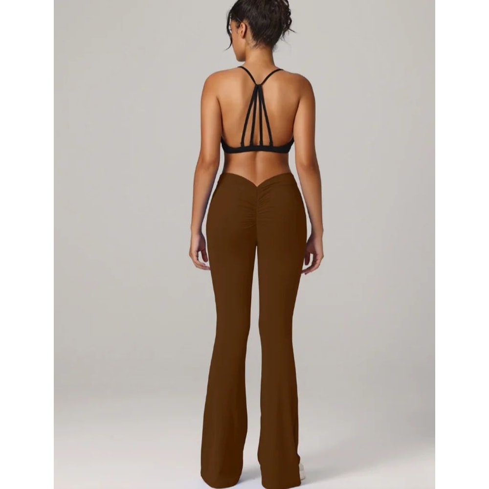 Womens HighWaist VShape Flare Yoga Pants Stretch Wide Leg Gym Dance Leggings 4