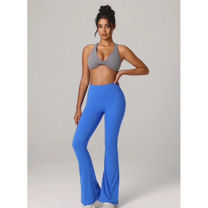 Womens HighWaist VShape Flare Yoga Pants Stretch Wide Leg Gym Dance Leggings 5