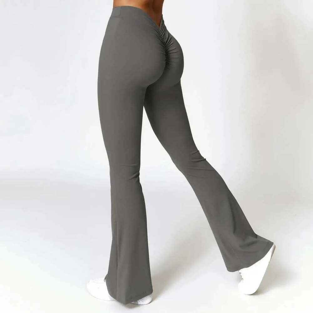 Womens HighWaist VShape Flare Yoga Pants Stretch Wide Leg Gym Dance Leggings 7