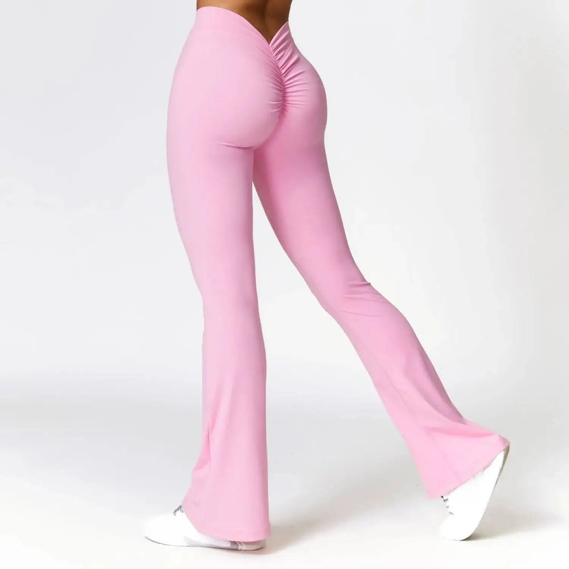Womens HighWaist VShape Flare Yoga Pants Stretch Wide Leg Gym Dance Leggings 8