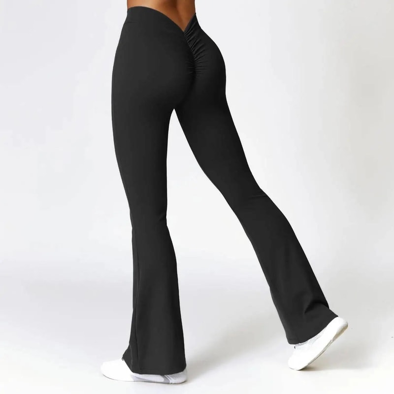 Womens HighWaist VShape Flare Yoga Pants Stretch Wide Leg Gym Dance Leggings 9
