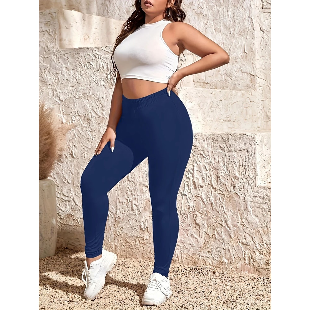 Womens Plus Size HighWaist Black Stretch Leggings Slim Fit AnkleLength Casual Sport Pants 2