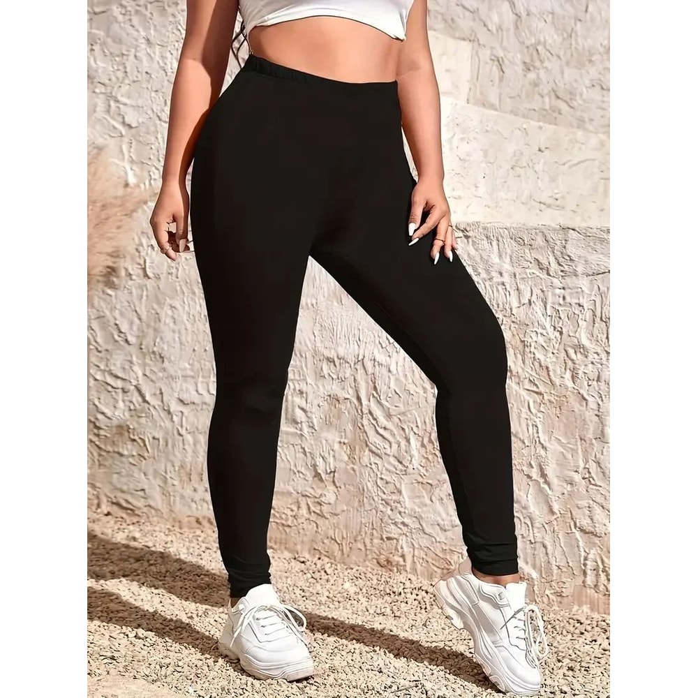 Womens Plus Size HighWaist Black Stretch Leggings Slim Fit AnkleLength Casual Sport Pants 4