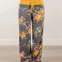 women's plus size floral wide leg yoga pants – loose fit drawstring casual lounge trousers