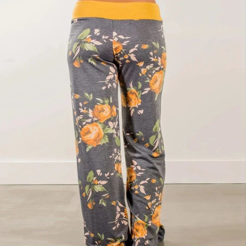 Womens Plus Size Floral Wide Leg Yoga Pants Loose Fit Drawstring Casual Lounge Trousers 1