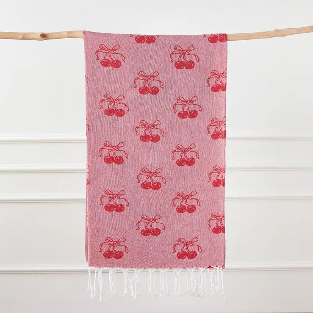 Turkish Cotton Cherry Bow Beach Towel QuickDry Fringed Bath Sauna Towel For Kids Family 0