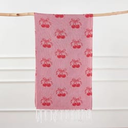 turkish cotton cherry bow beach towel – quick-dry fringed bath & sauna towel for kids & family