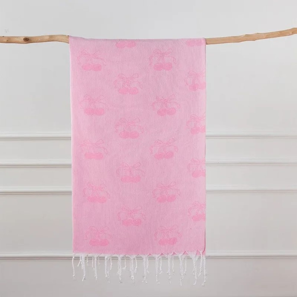 Turkish Cotton Cherry Bow Beach Towel QuickDry Fringed Bath Sauna Towel For Kids Family 1