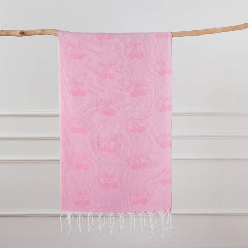 Turkish Cotton Cherry Bow Beach Towel QuickDry Fringed Bath Sauna Towel For Kids Family 1