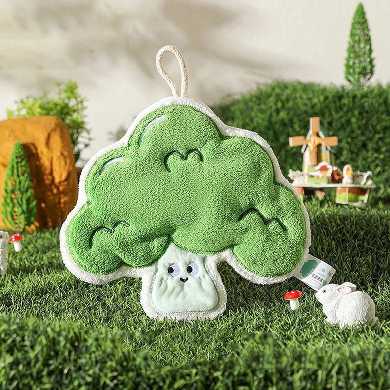 WOOW Cartoon Vegetable Hand Towel Coral Velvet Absorbent Hanging Kitchen Bathroom Wipe Cloth 9