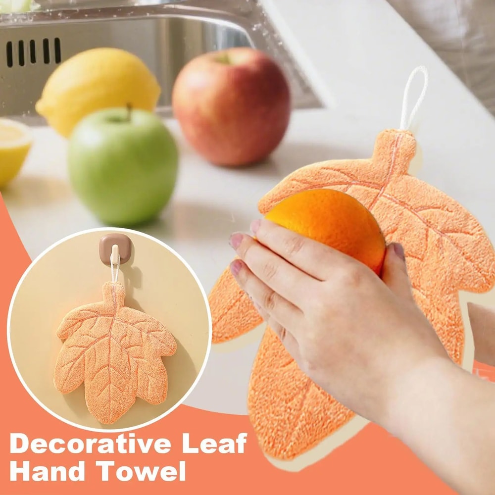 LeafShaped Coral Velvet Hand Towels Absorbent Hanging Kitchen Bathroom Decorative Cloth 3
