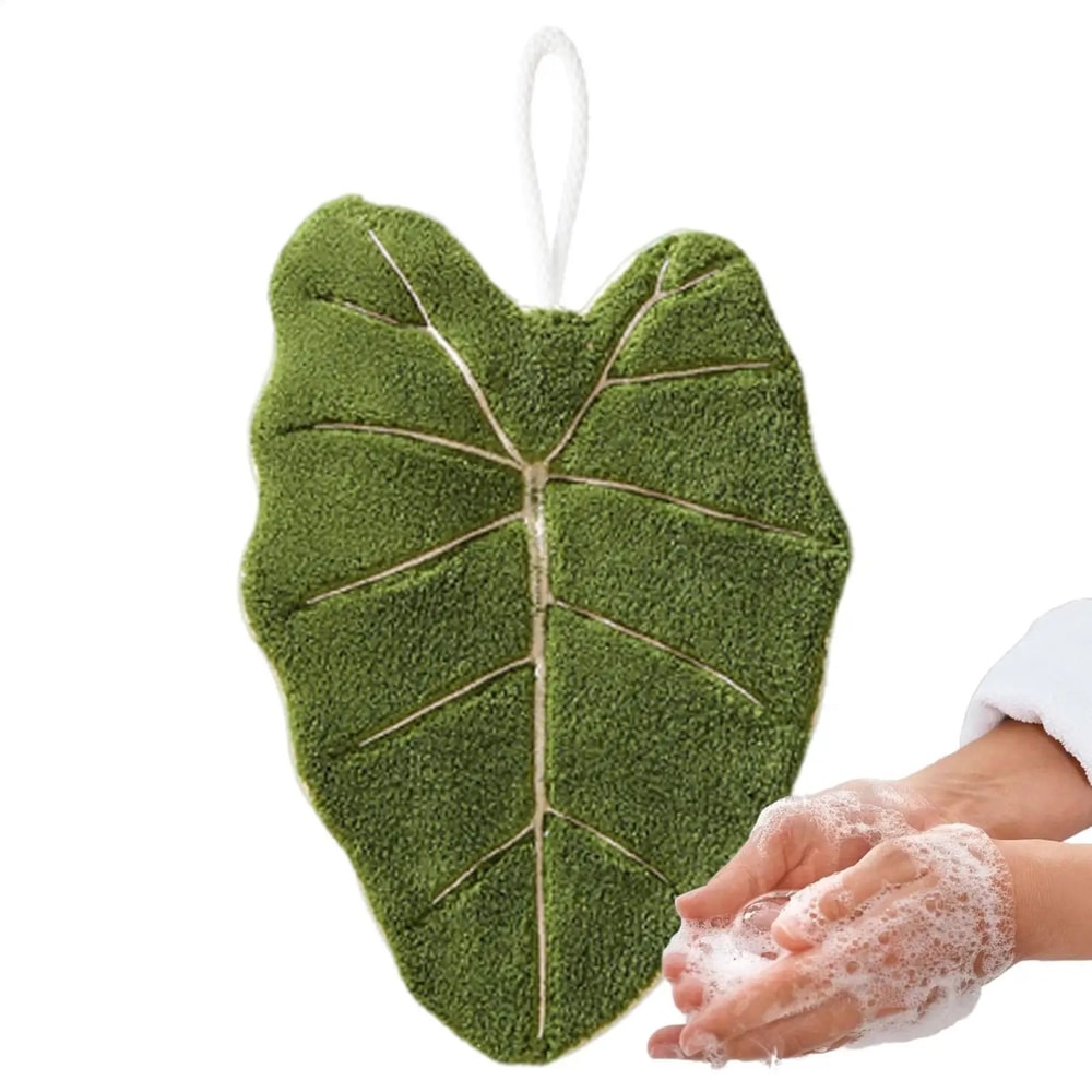 LeafShaped Coral Velvet Hand Towels Absorbent Hanging Kitchen Bathroom Decorative Cloth 5