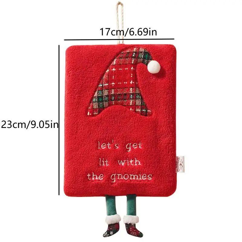Christmas Cartoon Hanging Hand Towel Thick Coral Fleece Absorbent Kitchen Bathroom Cloth 5