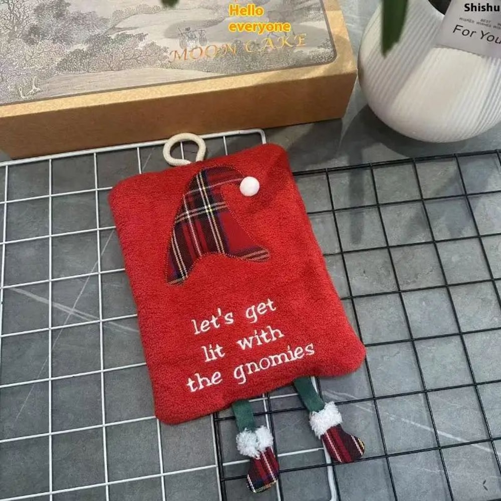 Christmas Cartoon Hanging Hand Towel Thick Coral Fleece Absorbent Kitchen Bathroom Cloth 7