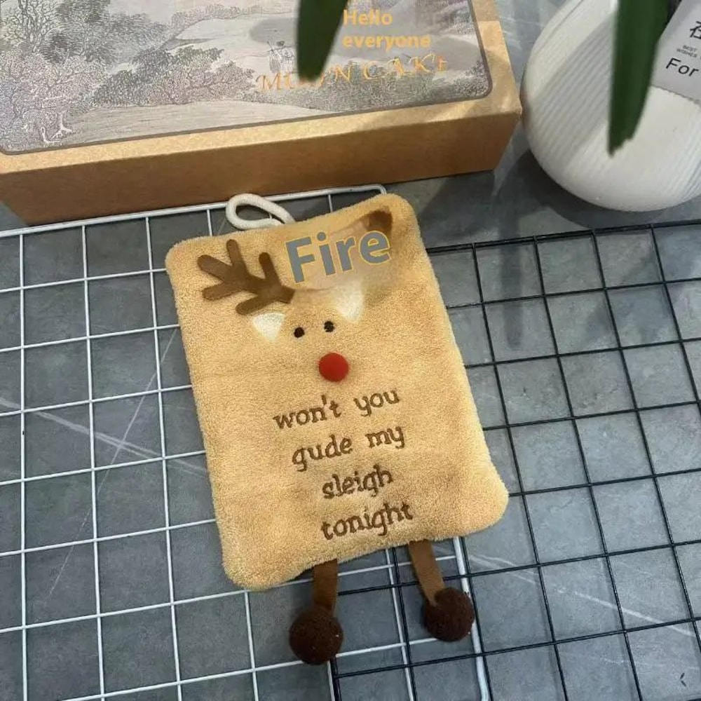 Christmas Cartoon Hanging Hand Towel Thick Coral Fleece Absorbent Kitchen Bathroom Cloth 9