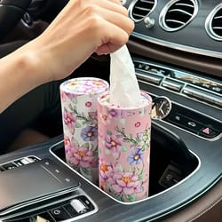 2pcs floral car tissue holder set – creative printed hanging tissue barrel for auto interior