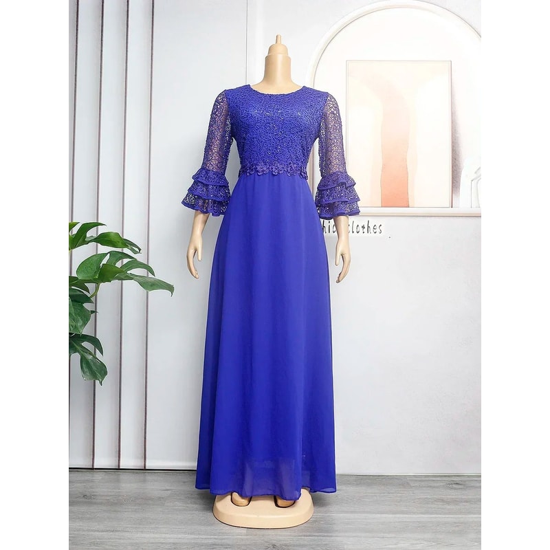 Chamliforve Plus Size African Dashiki Ankara Lace Maxi Dress Elegant Wedding Party Gown 3