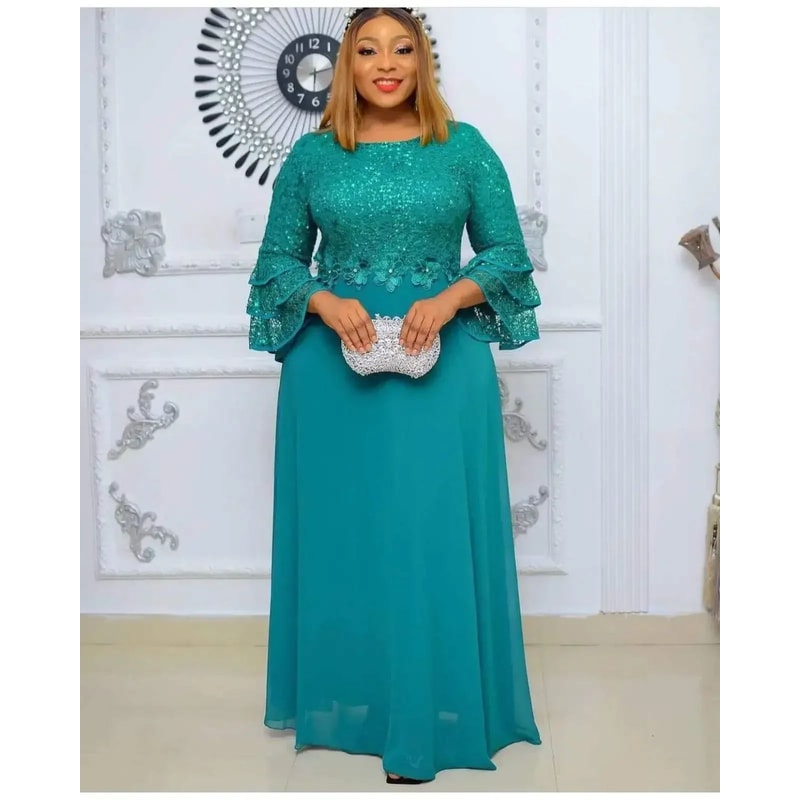 Chamliforve Plus Size African Dashiki Ankara Lace Maxi Dress Elegant Wedding Party Gown 5