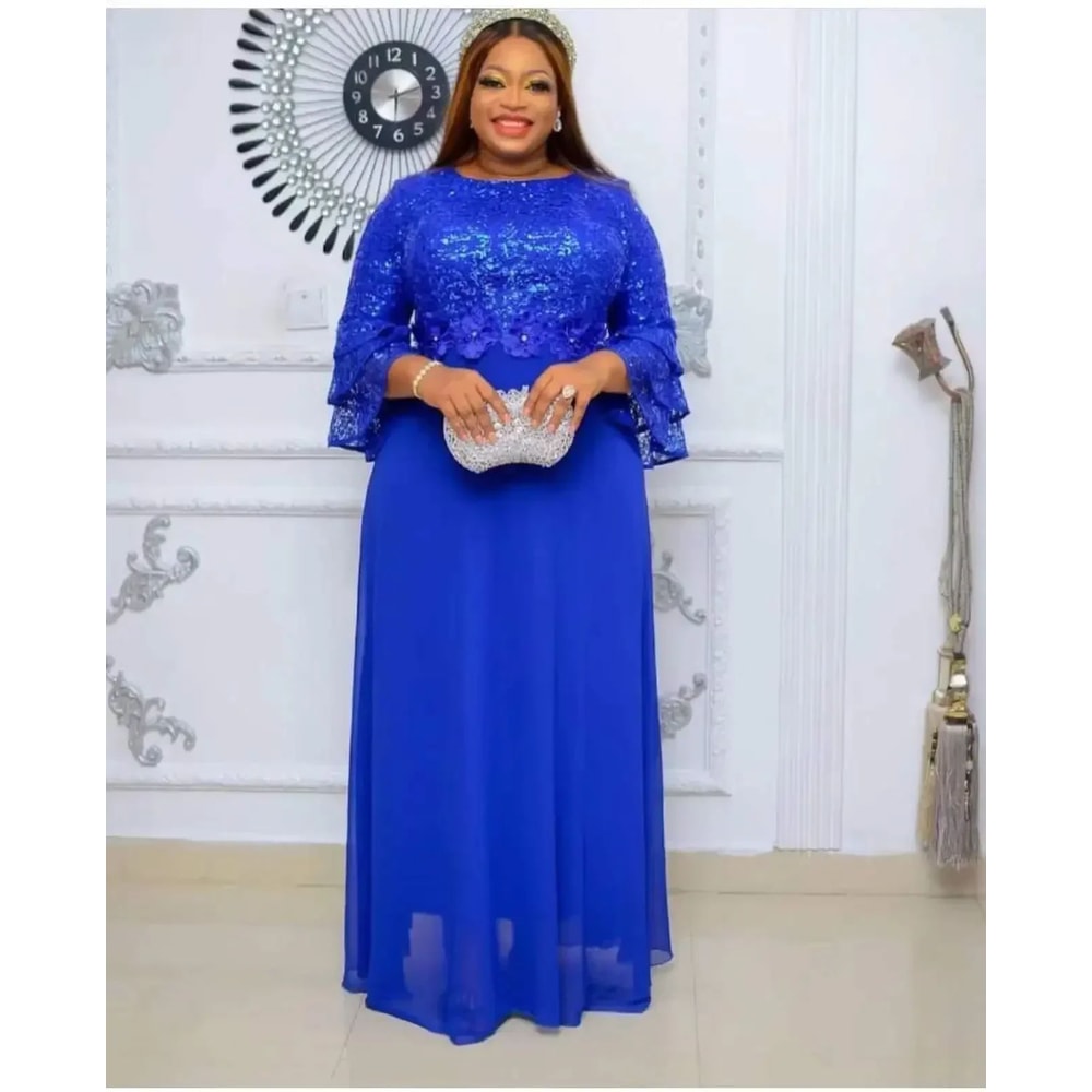 Chamliforve Plus Size African Dashiki Ankara Lace Maxi Dress Elegant Wedding Party Gown 9