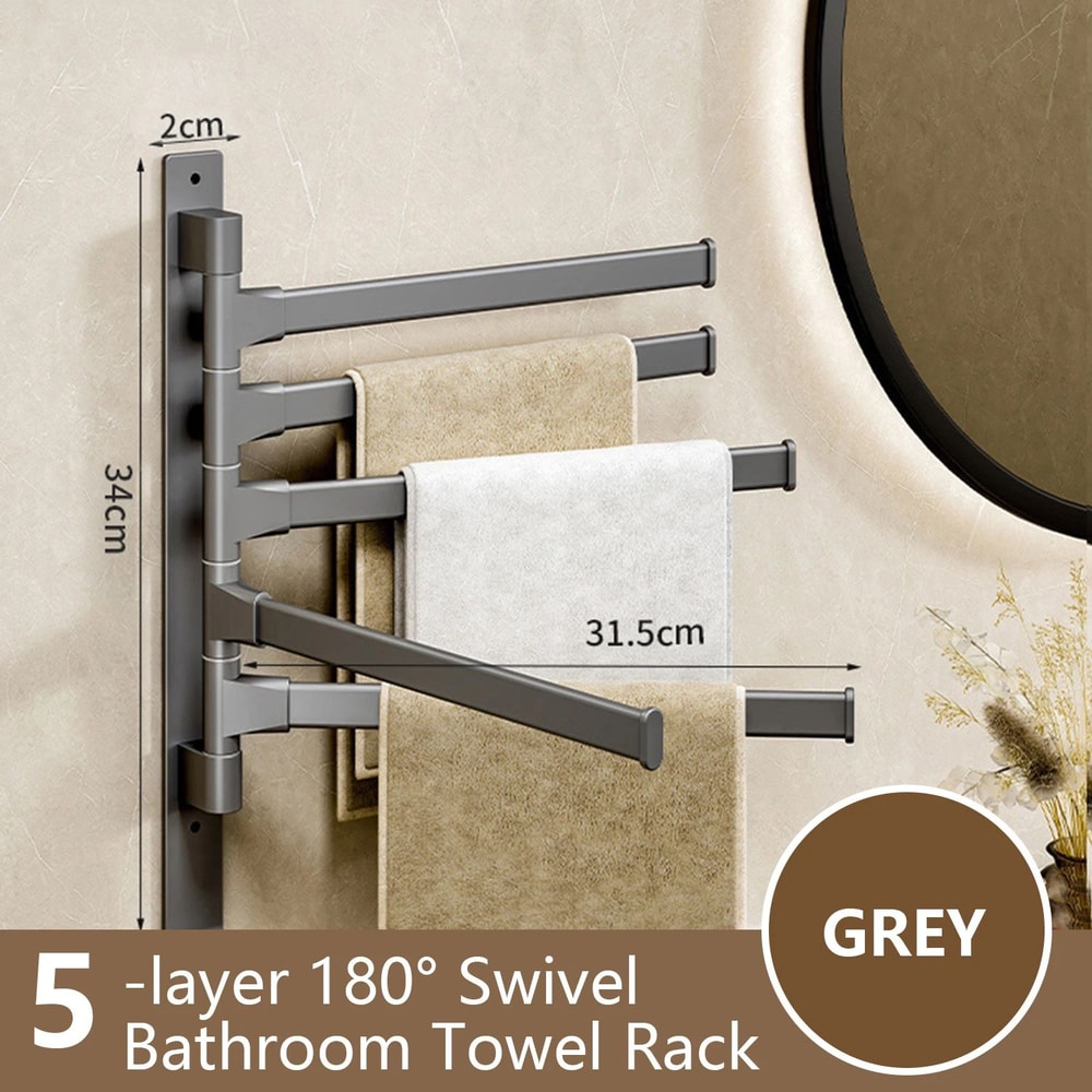 360 Rotating Aluminum Towel Rack Wall Mounted SpaceSaving MultiBar Towel Holder 8