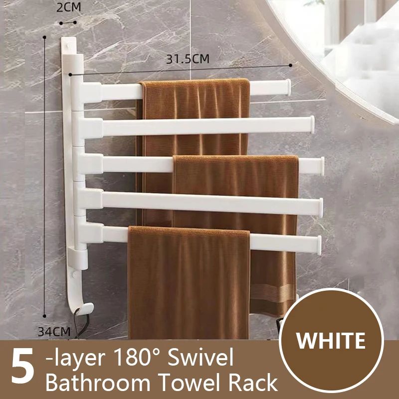 360 Rotating Aluminum Towel Rack Wall Mounted SpaceSaving MultiBar Towel Holder 11