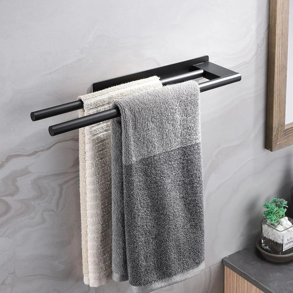 NoDrill Stainless Steel Double Adhesive Towel Rack Wall Mounted 154 In Bathroom Kitchen Towel Bar 1