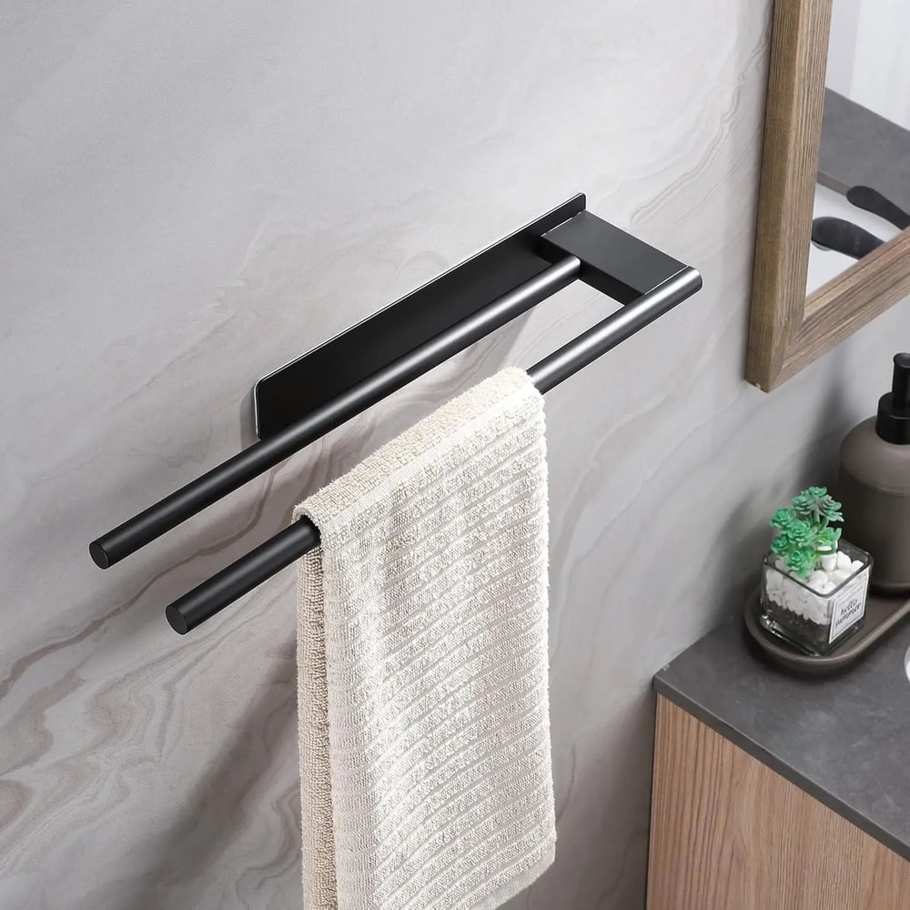 NoDrill Stainless Steel Double Adhesive Towel Rack Wall Mounted 154 In Bathroom Kitchen Towel Bar 4