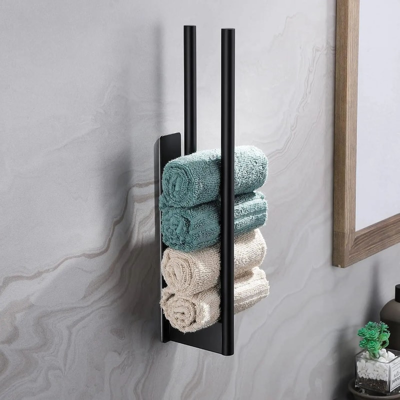 NoDrill Stainless Steel Double Adhesive Towel Rack Wall Mounted 154 In Bathroom Kitchen Towel Bar 5
