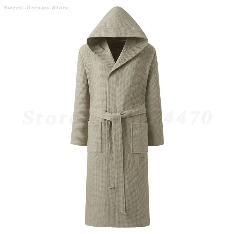 Couple Hooded Waffle Cotton Bathrobe Kimono Lounge Sleepwear Robe Set 2
