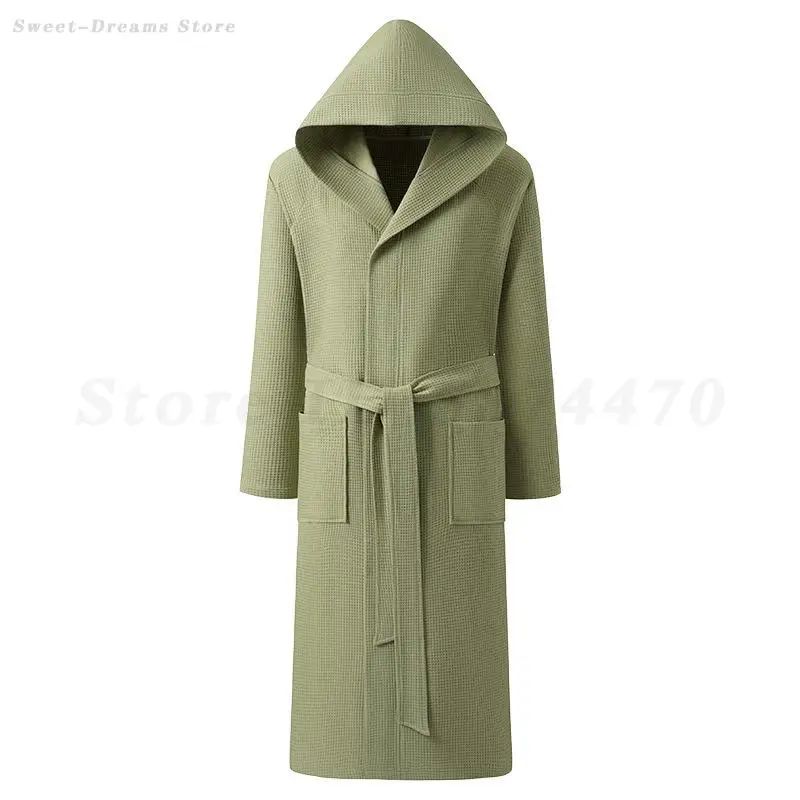 Couple Hooded Waffle Cotton Bathrobe Kimono Lounge Sleepwear Robe Set 3