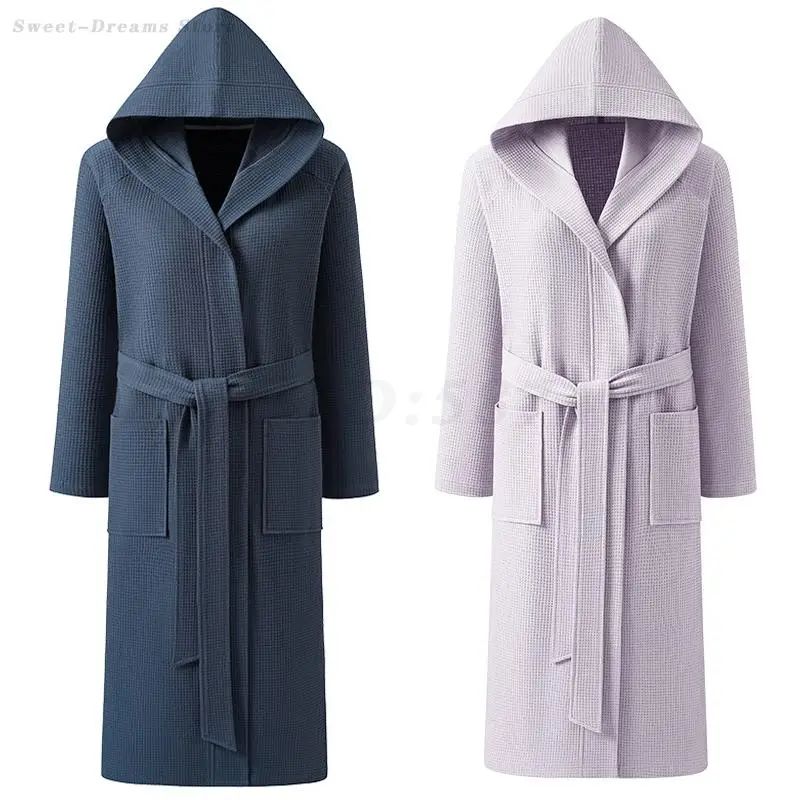Couple Hooded Waffle Cotton Bathrobe Kimono Lounge Sleepwear Robe Set 5