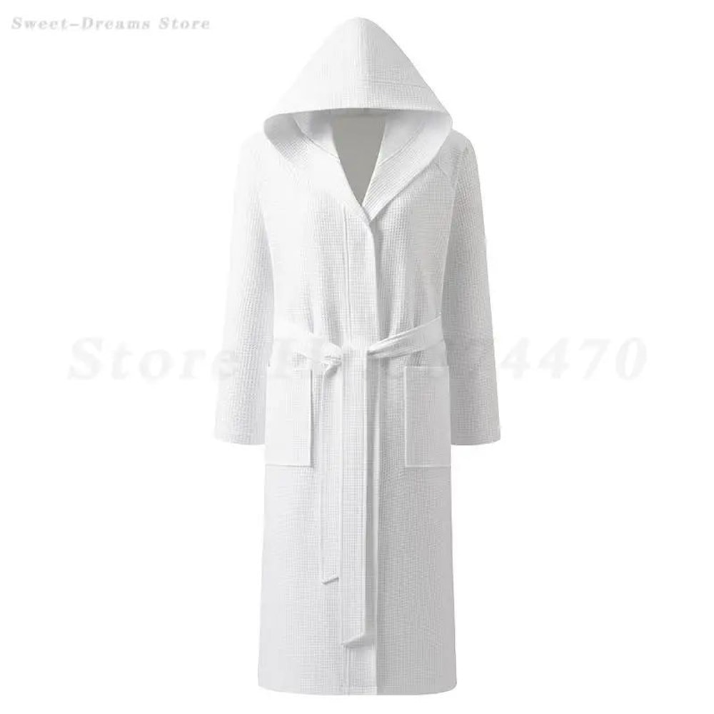 Couple Hooded Waffle Cotton Bathrobe Kimono Lounge Sleepwear Robe Set 4